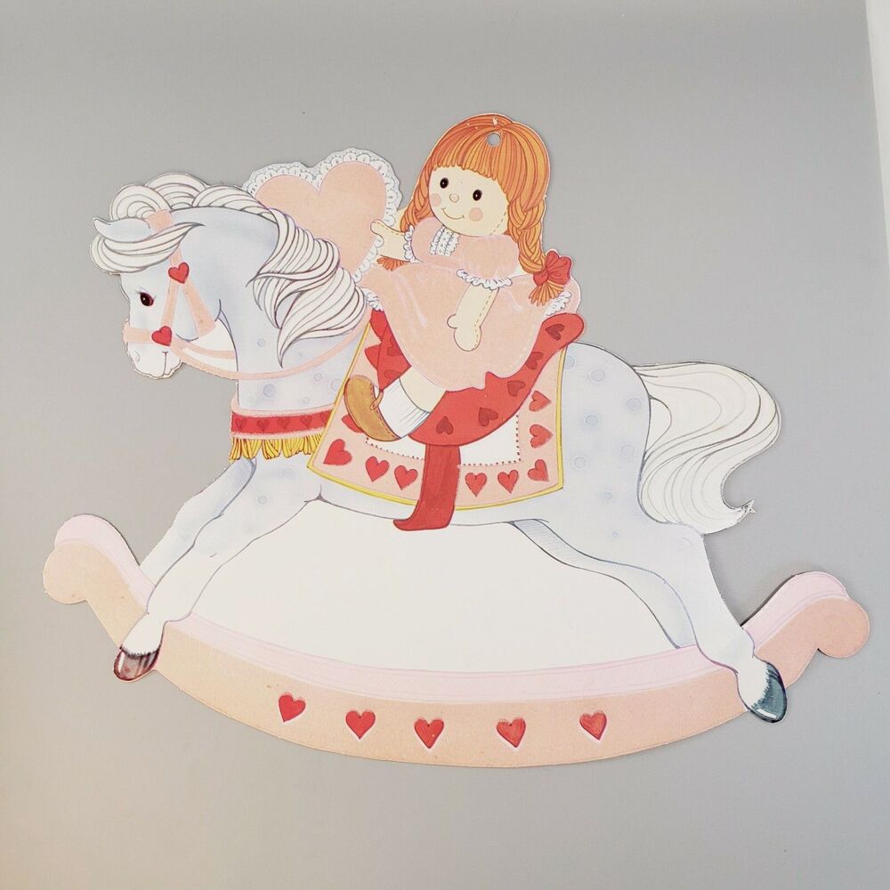 Valentine Rocking Horse Die Cut Paper Décor Double Sided Flocked